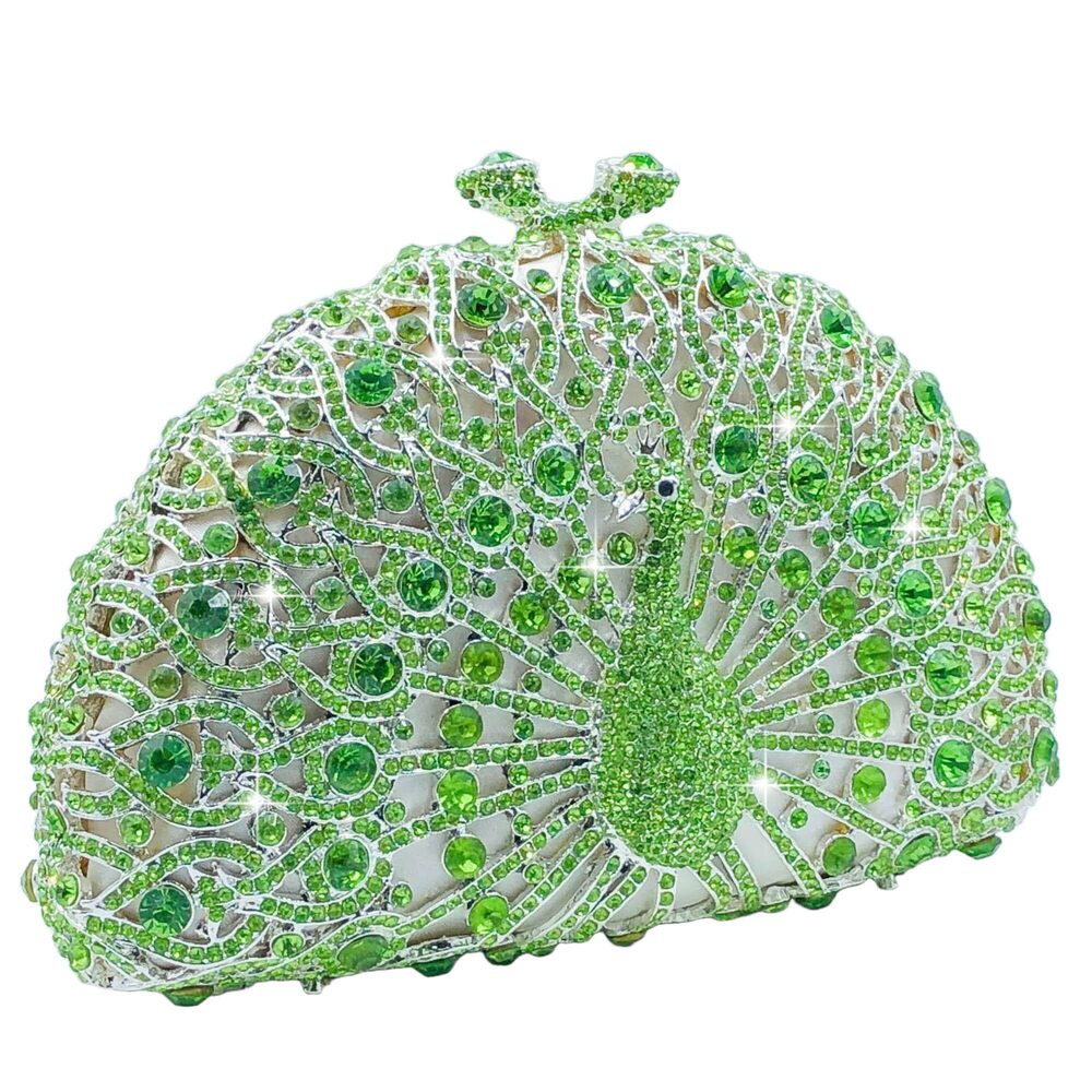 9756 Peacock Rhinestone Clutch Purses Evening Handbags Wedding Hardcase - Picture 8 of 8